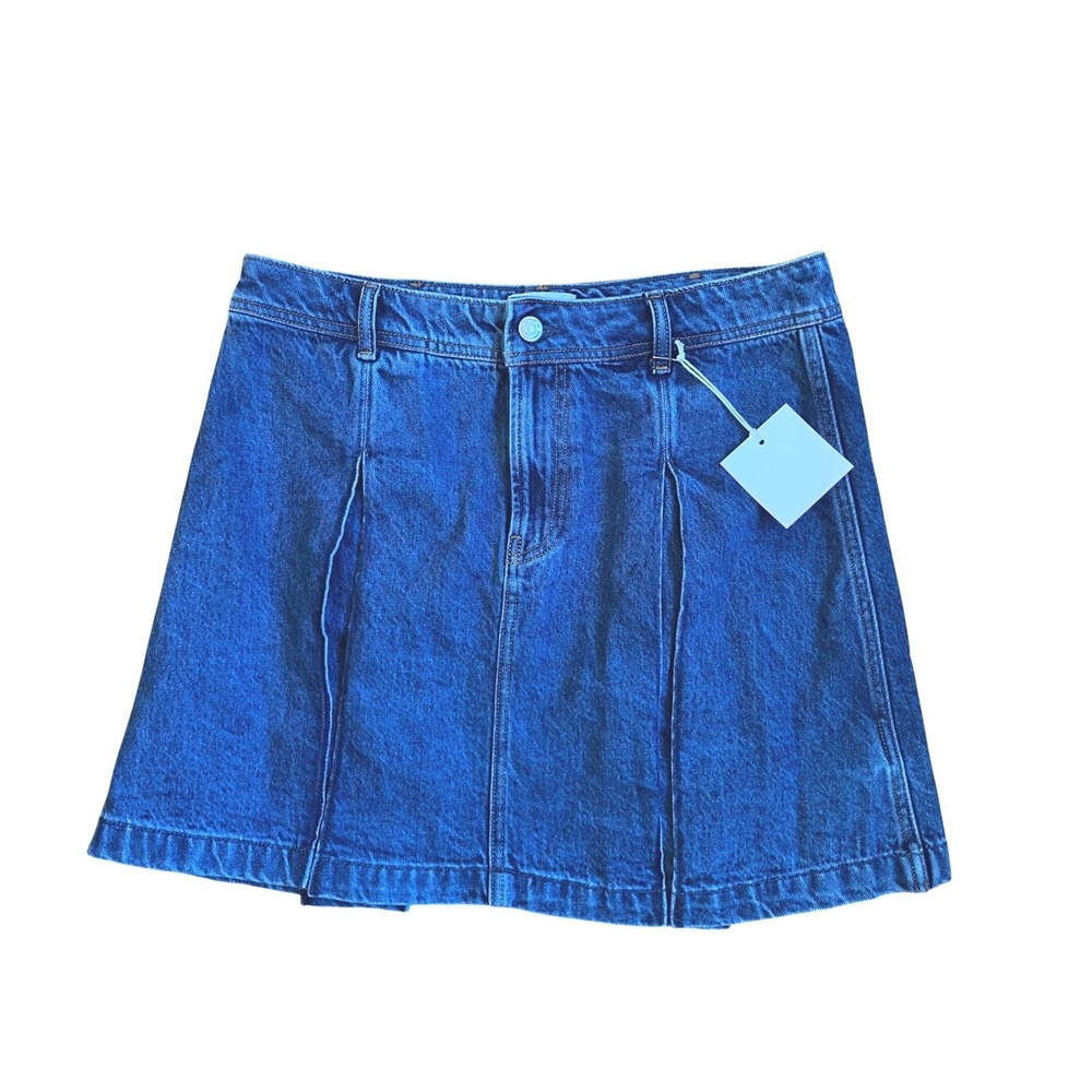 NWTS Gap x Sandy Liang Denim Mini Skirt‎ Pleated Medium Wash Size 29/8
